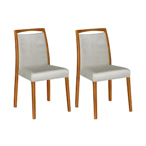 Kit 2 Cadeiras De Jantar Luxo Estofadas Jade Linho Cinza Base Madeira Maciça