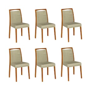 Kit 6 Cadeiras De Jantar Luxo Estofadas Jade Veludo Bege Base Madeira Maciça