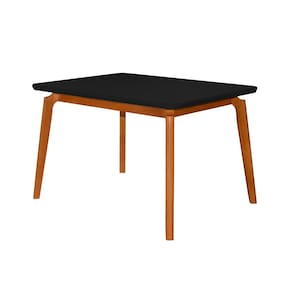 Mesa Jantar Luxo Jade Retangular 120X90cm Tampo Chanfrado Preto Base Madeira Maciça