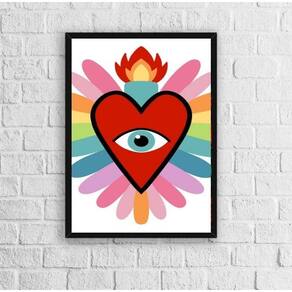 Quadro coração olho 24x18cm - Moldura preta