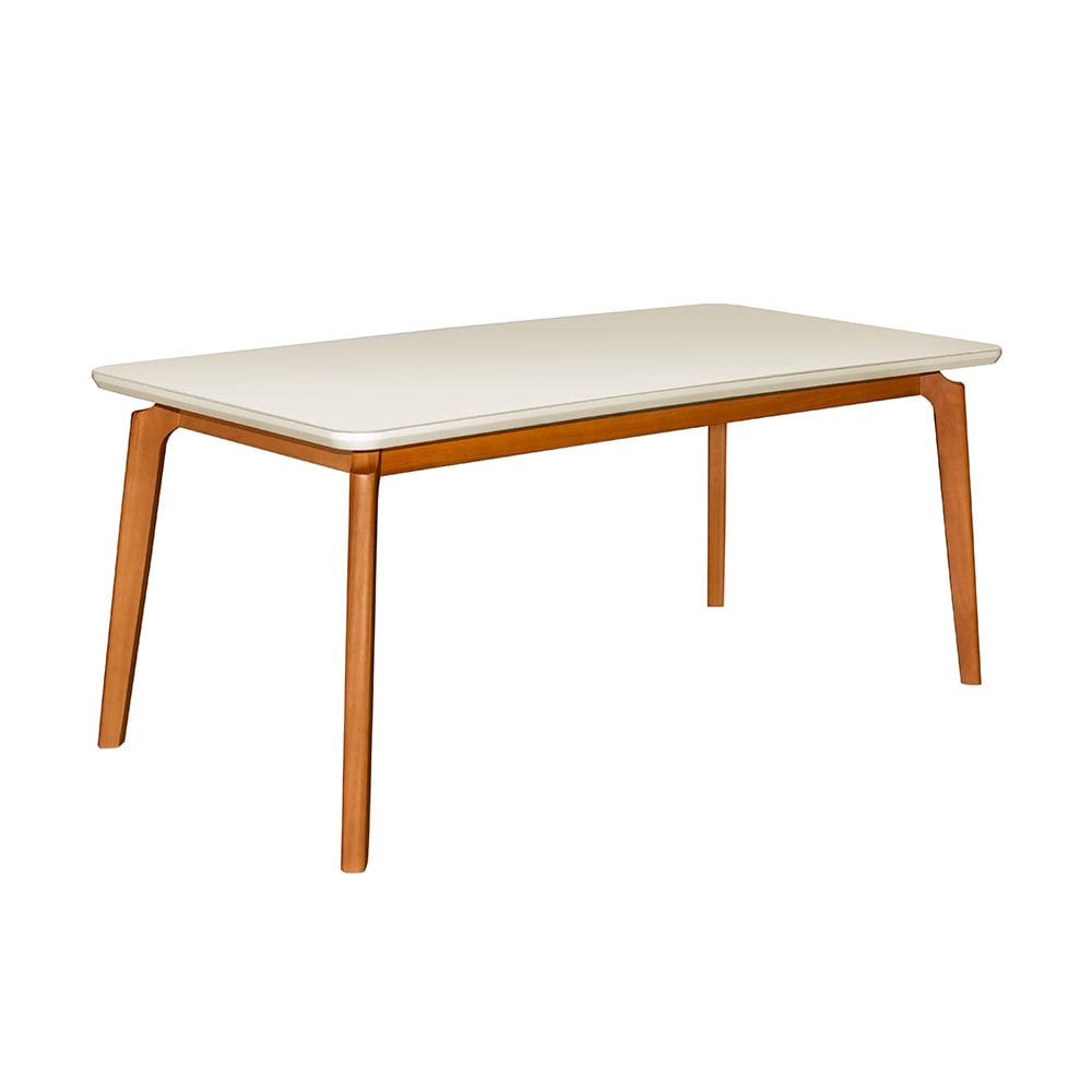 Mesa Jantar Luxo Jade Retangular 160X90cm Tampo Chanfrado Off White Base Madeira Maciça