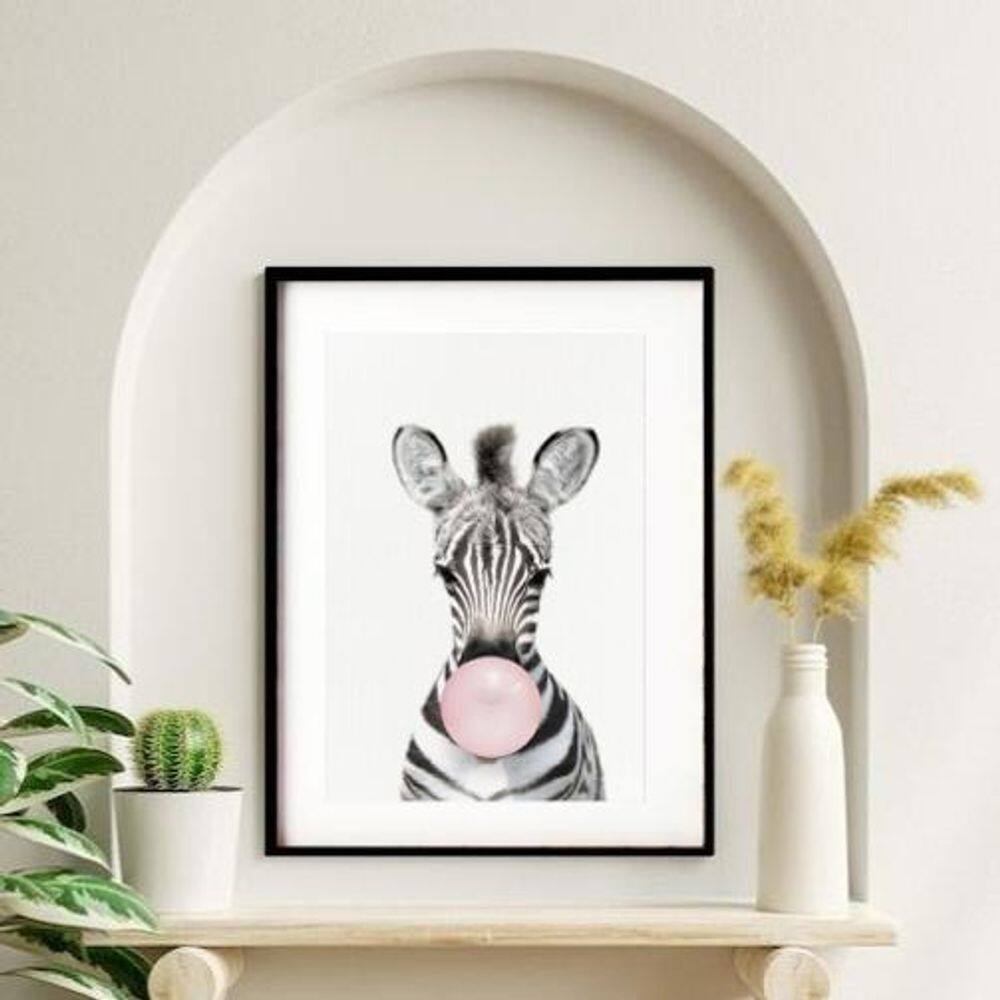 Quadro Baby Zebra Bubble Gum - 60X48Cm
