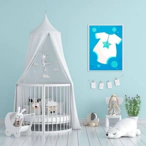 Quadro Barquinho Body Bebê Azul 45X34Cm Com Vidro Branca