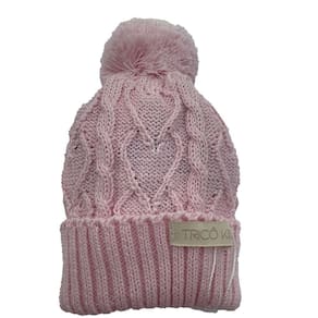 Gorro de Tricô Para Meninas Com Pompom Rosa Claro