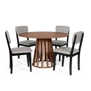 Mesa de Jantar Redonda Gabi Noronha com 4 Cadeiras Estofadas Ella Preto/Cinza Claro