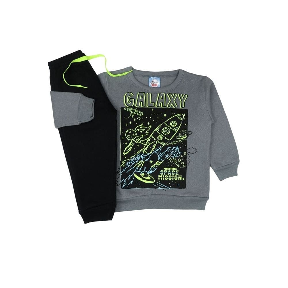 Conjunto Moletom Cinza/Preto Menino Infantil Outono Galáxia