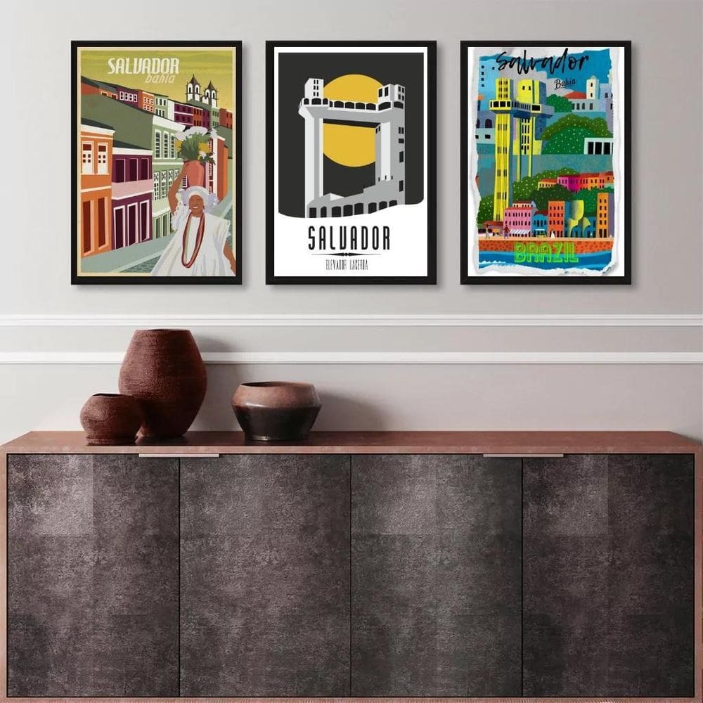 Kit 3 Quadros Posters Salvador Bahia 45X34Cm