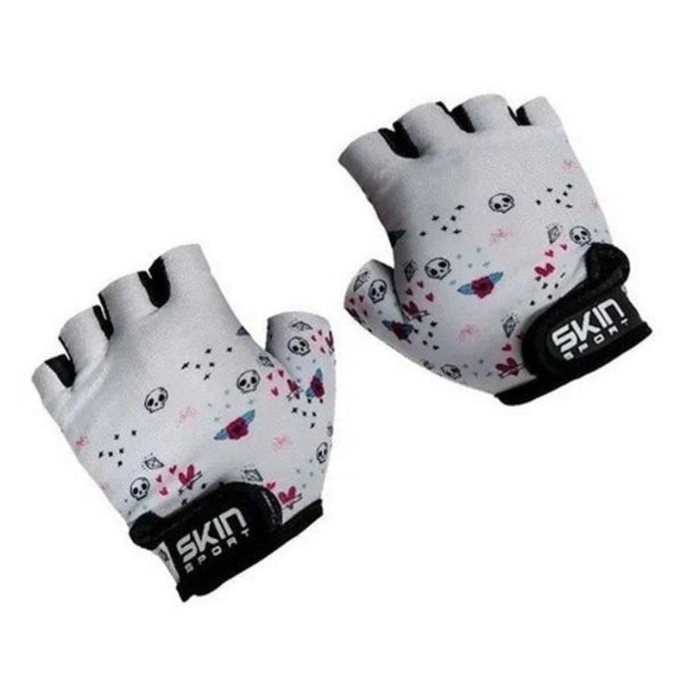 Luva de bike infantil skin sport kids meio dedo branco rosa
