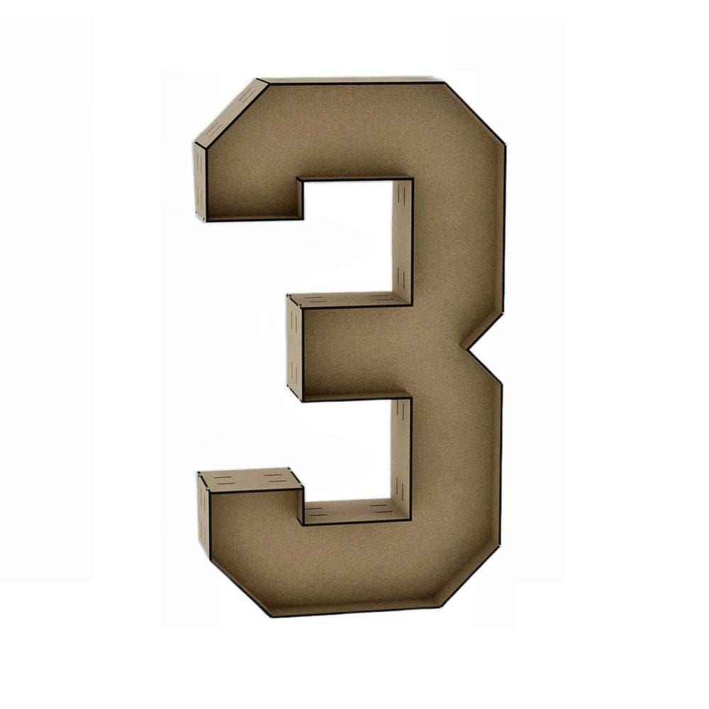 Número 3 letra caixa grande mdf 60cm de altura decoração
