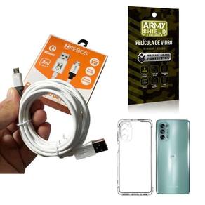 Kit capinha motorola g62 com cabo turbo e película de vidro