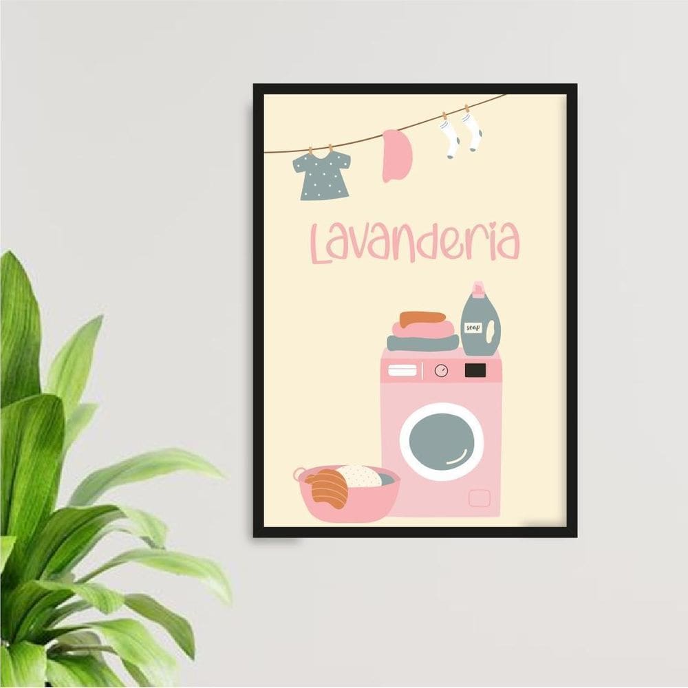 Quadro Decorativo De Lavanderia 33X24Cm - Com Vidro Preta