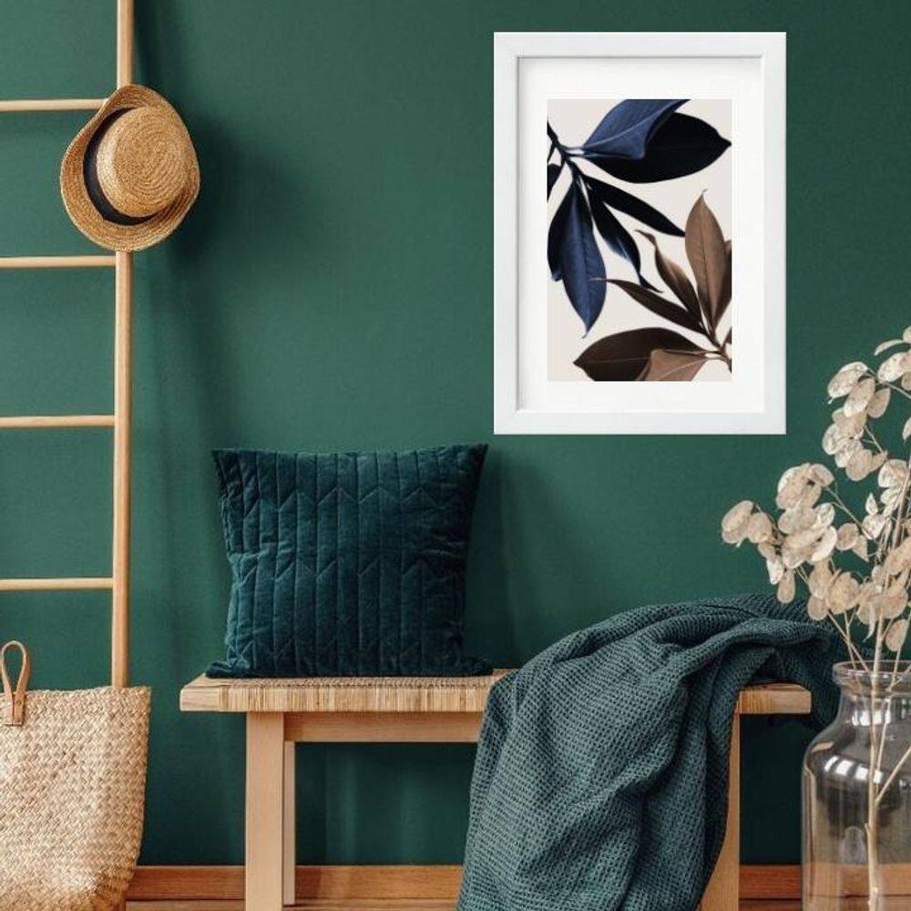 Quadro Folhas Azul E Marrom - 60X48Cm