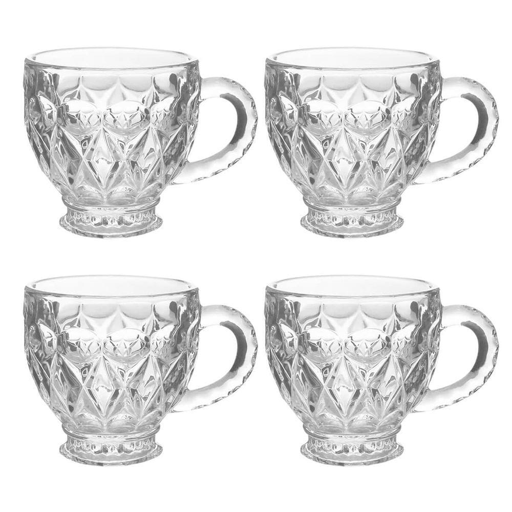 Kit 4 xícaras de cristal de cinza lile 200ml