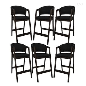 Kit 6 Banquetas Alta para Cozinha Ravena em Madeira Maciça Capuccino Sintético Preto CCS