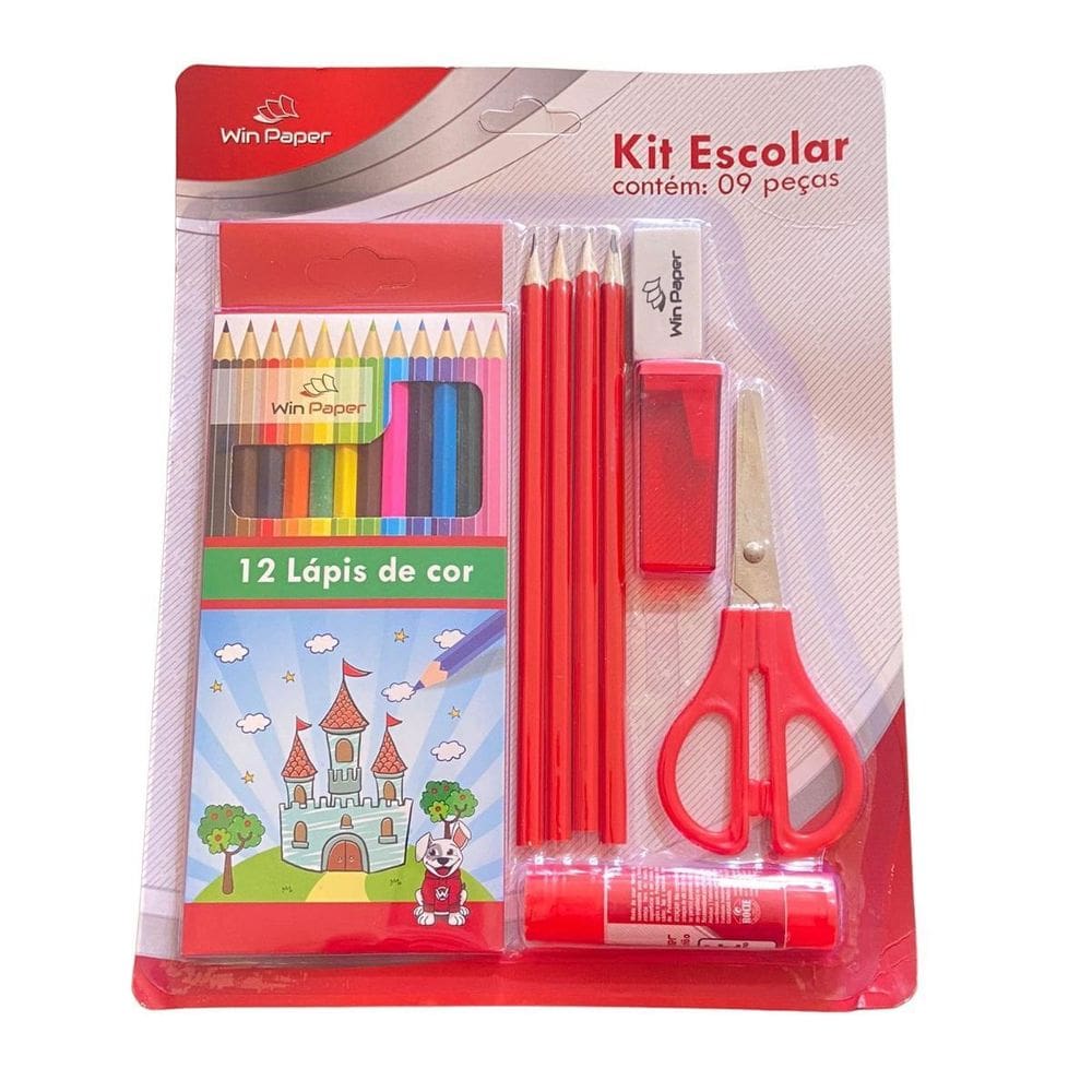 Kit escolar completo infantil com 9 peças