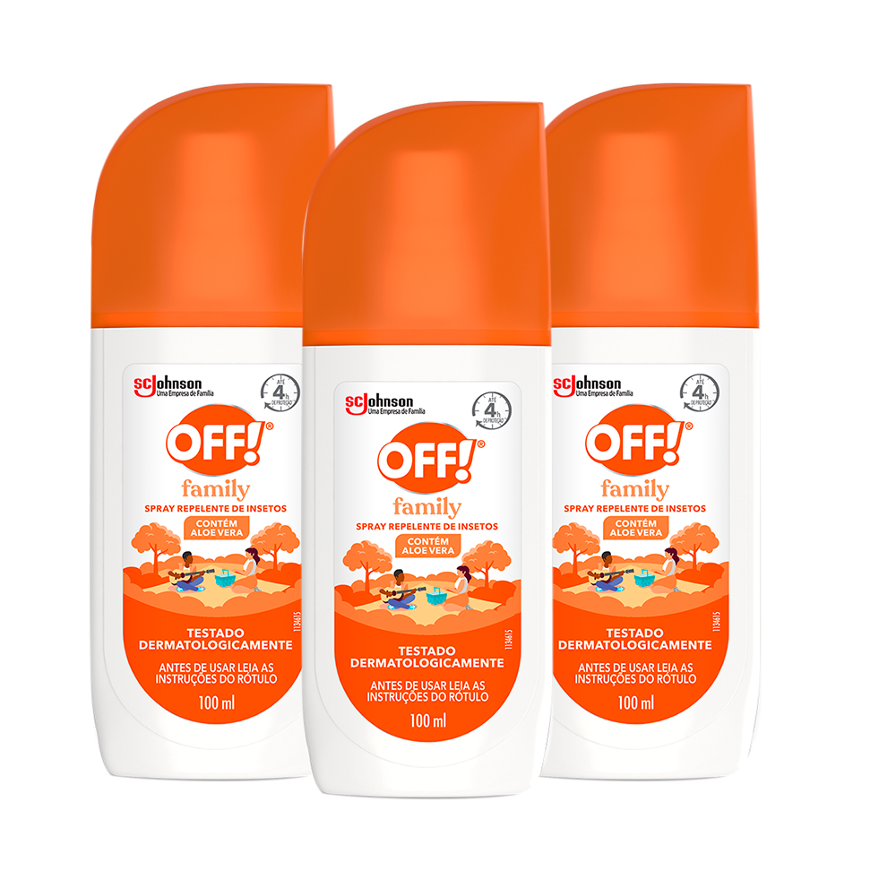Repelente Spray Off Family 4h 100ml - Kit c/ 3 unidades