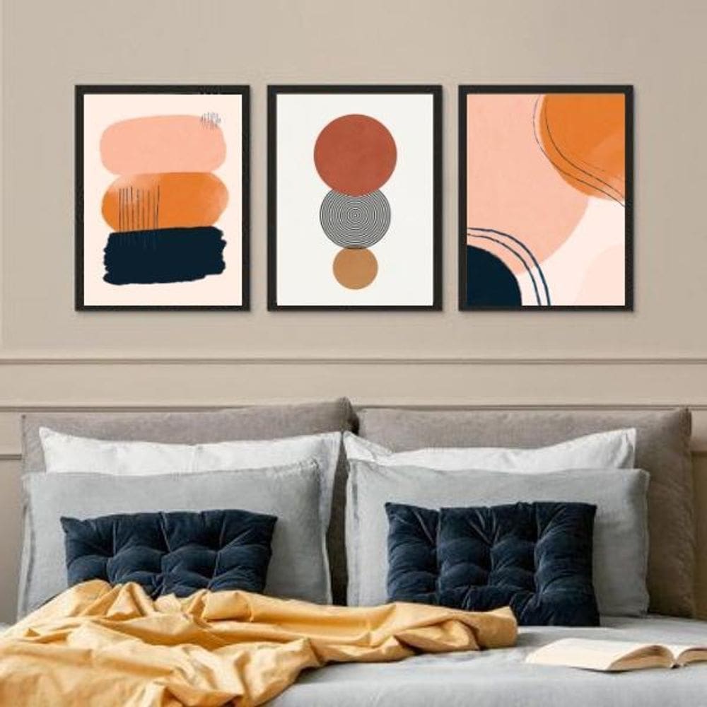 Kit 3 Quadros Para Quarto Marrom - Abstratos 24X18Cm