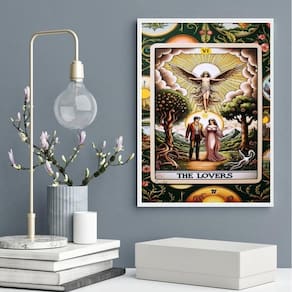 Quadro Decorativo Carta Tarot The Lovers- Floral 24X18Cm