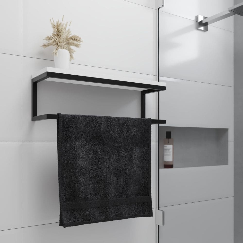 Toalheiro para Banheiro Estilo Industrial Ita - Preto e Prateleira Branca