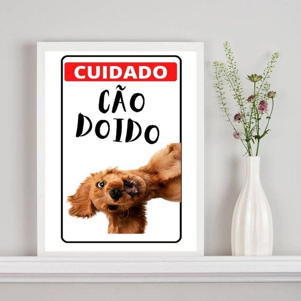 Quadro Decorativo Cuidado Cão Doido 24X18Cm