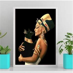 Quadro Decorativo Nefertiti Com Gato 24X18Cm Vidro Branca