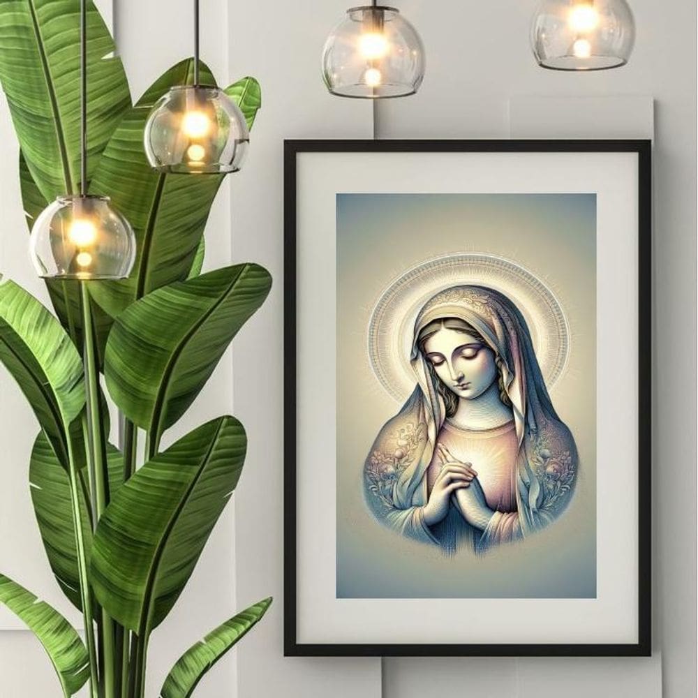 Quadro Virgem Maria Prateada - 60X48Cm