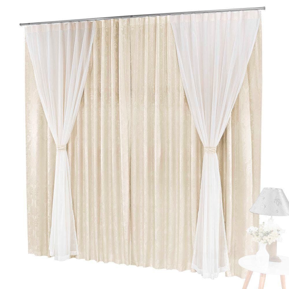 Cortina bhaly jacquard e voal 4,00 x 2,50 para trilho palha