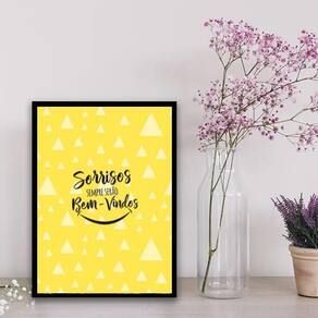 Quadro Sorrisos Sempre Serão Bem Vindos 24X18Cm Vidro Preta
