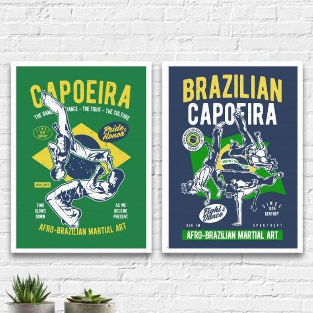 Kit 2 Quadros Capoeira Brasil 24X18Cm - Com Vidro Branca