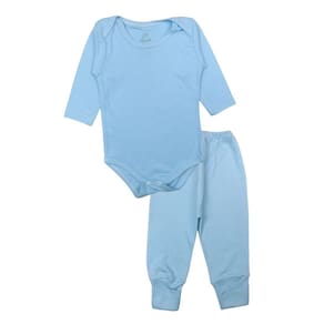 Conjunto Body Bebê Longo Algodão Azul Claro Liso Menino