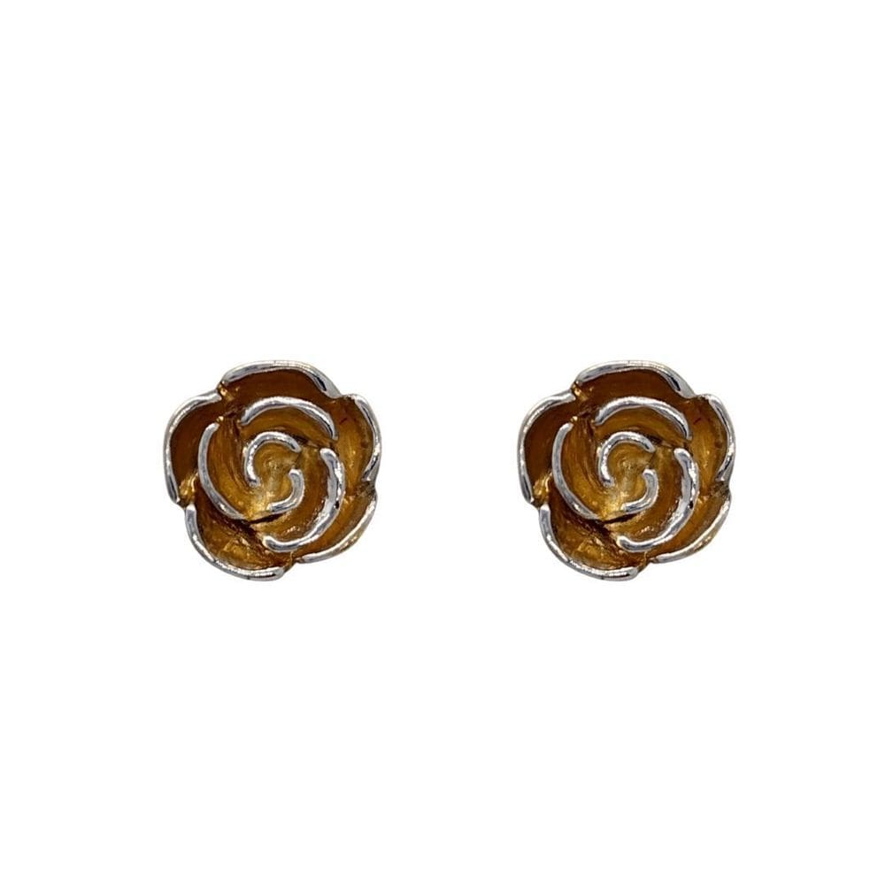 Brinco Flor Rústico Bicolor Folheado A Ouro 18K