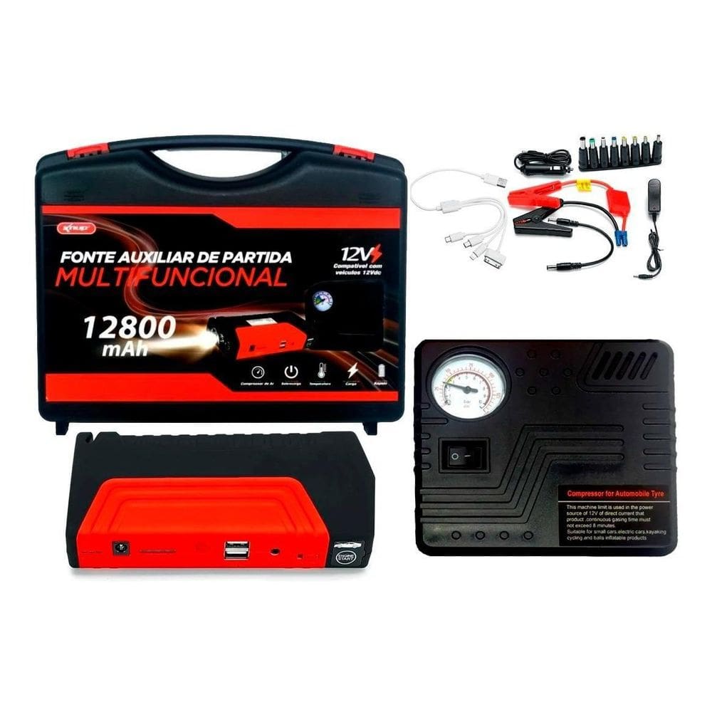 Auxiliar partida + compressor 12v carro moto barco jet ski