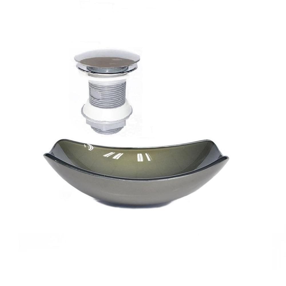 Cuba de vidro oval chanfrada 51cm ouro envelhecido + válvula