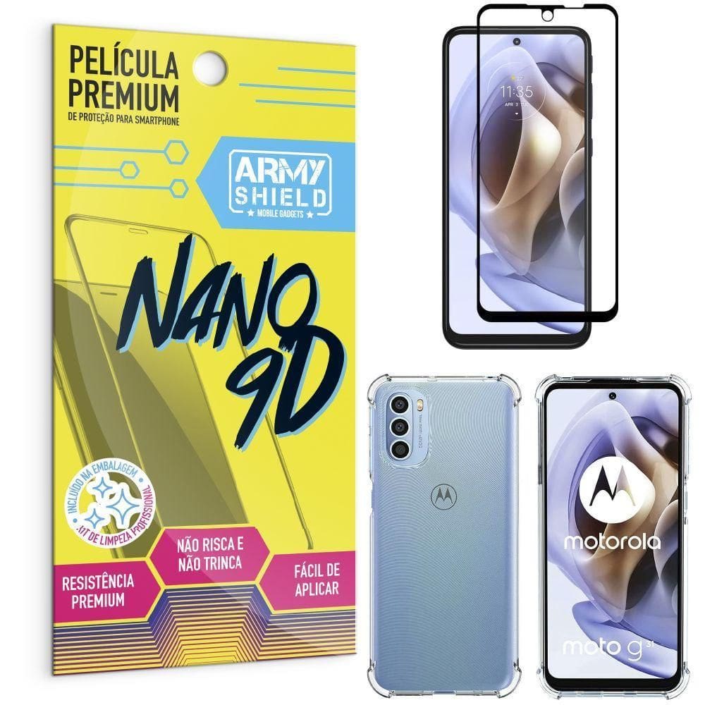Capinha moto g31 + película premium nano 9d - armyshield