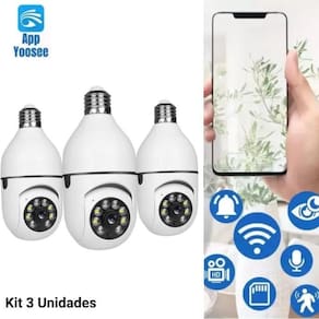 Kit 3 camera lampada segurança wifi sem fio infra microfone