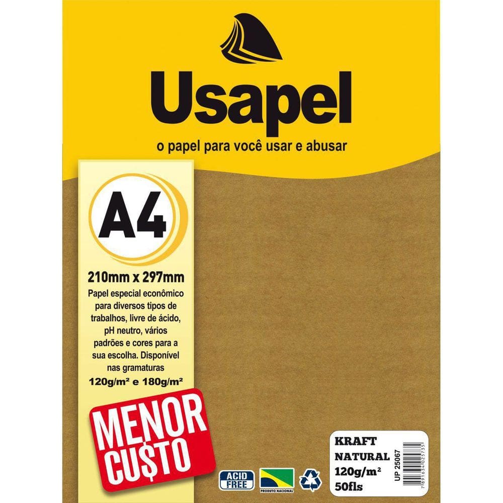 Papel kraft folha usapel kraft natural a4 120g.