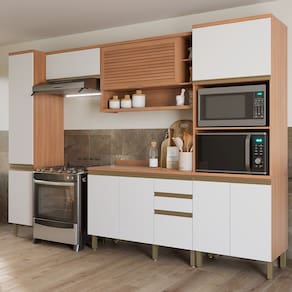 Cozinha Completa Macadâmia 9 Portas 3 Gavetas Freijó/Branco 914425 - Thela