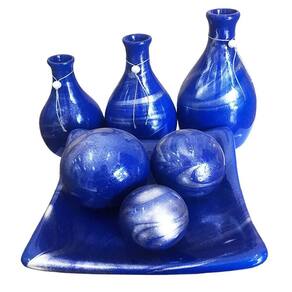 Vasos trio garrafas e centro de mesa 3 azul royal