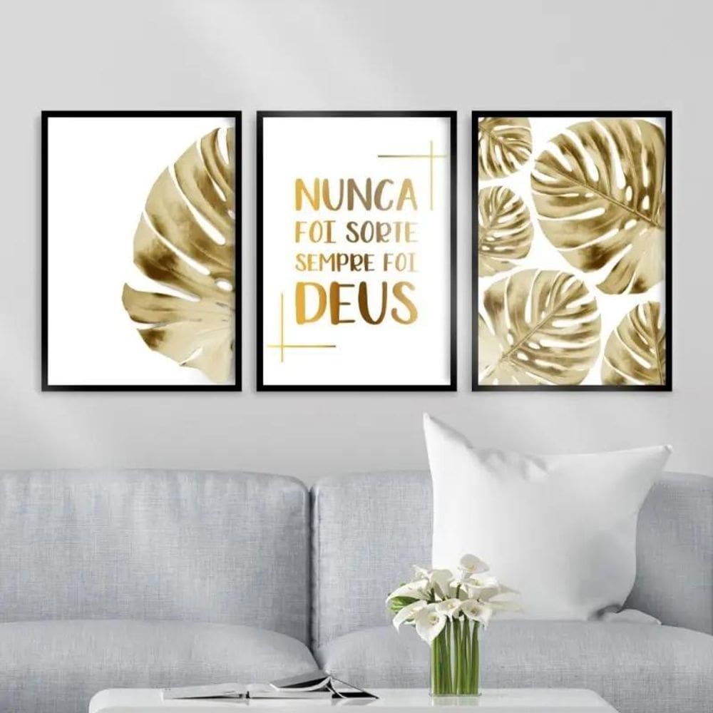 Kit 3 Quadros Nunca Foi Sorte Sempre Foi Deus 24X18Cm