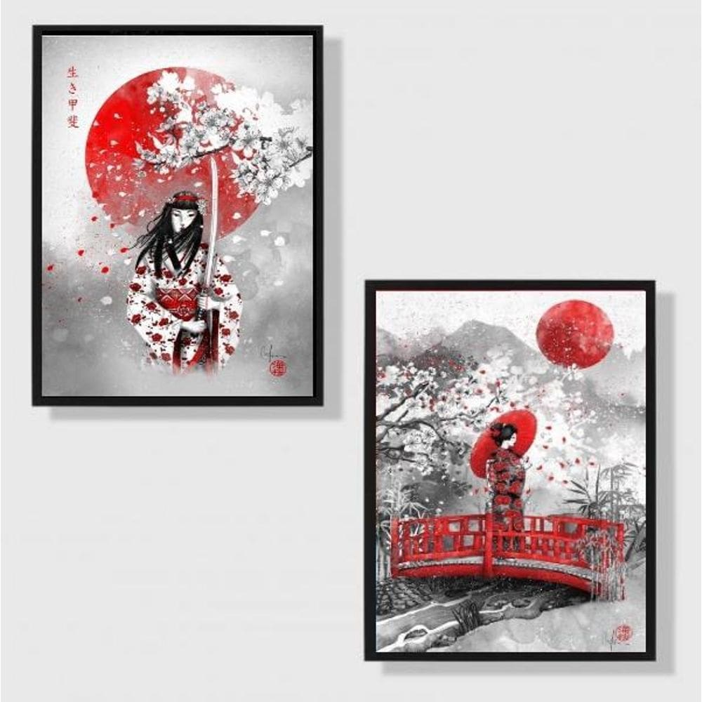 Kit 2 Quadros Geisha Art 33X24Cm Preta