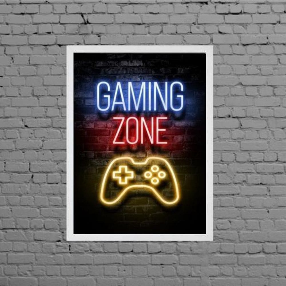 Quadro Gamer Gaming Zone 33X24Cm Branca