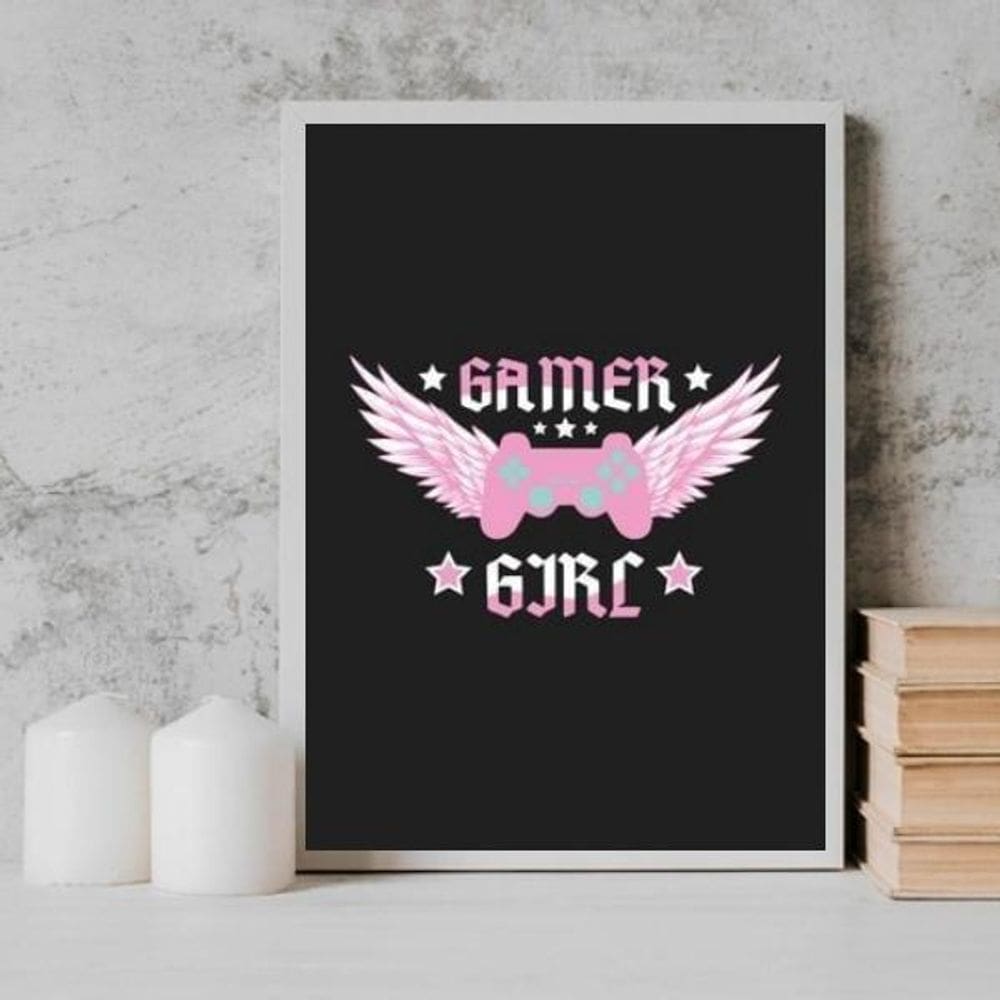 Quadro Decorativo Gamer Girl 24X18Cm - Com Vidro Branca
