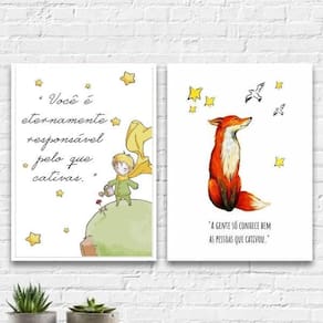 Kit 2 Quadros Pequeno Príncipe Aquarela 24X18Cm - Com Vidro