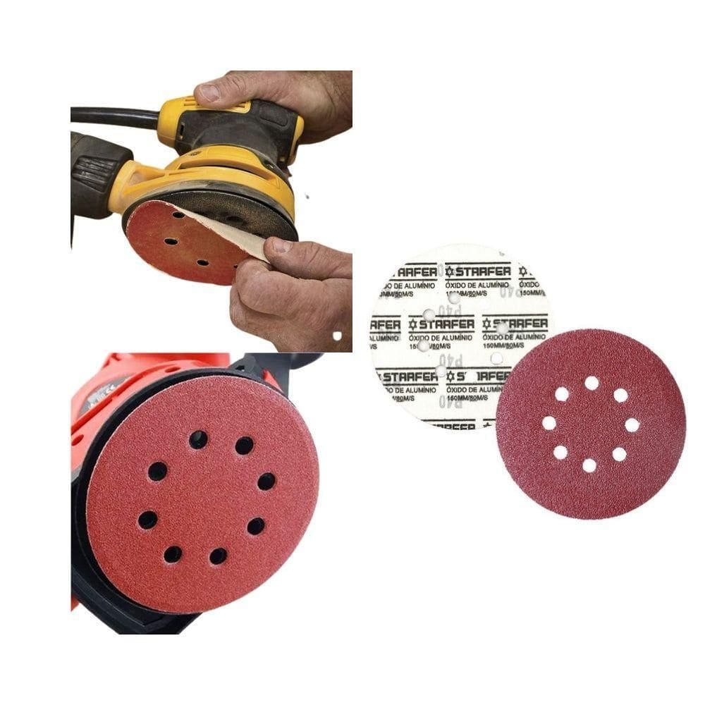 Disco de lixa tiras aderentes vermelho 150mm grão 120 starfer 10