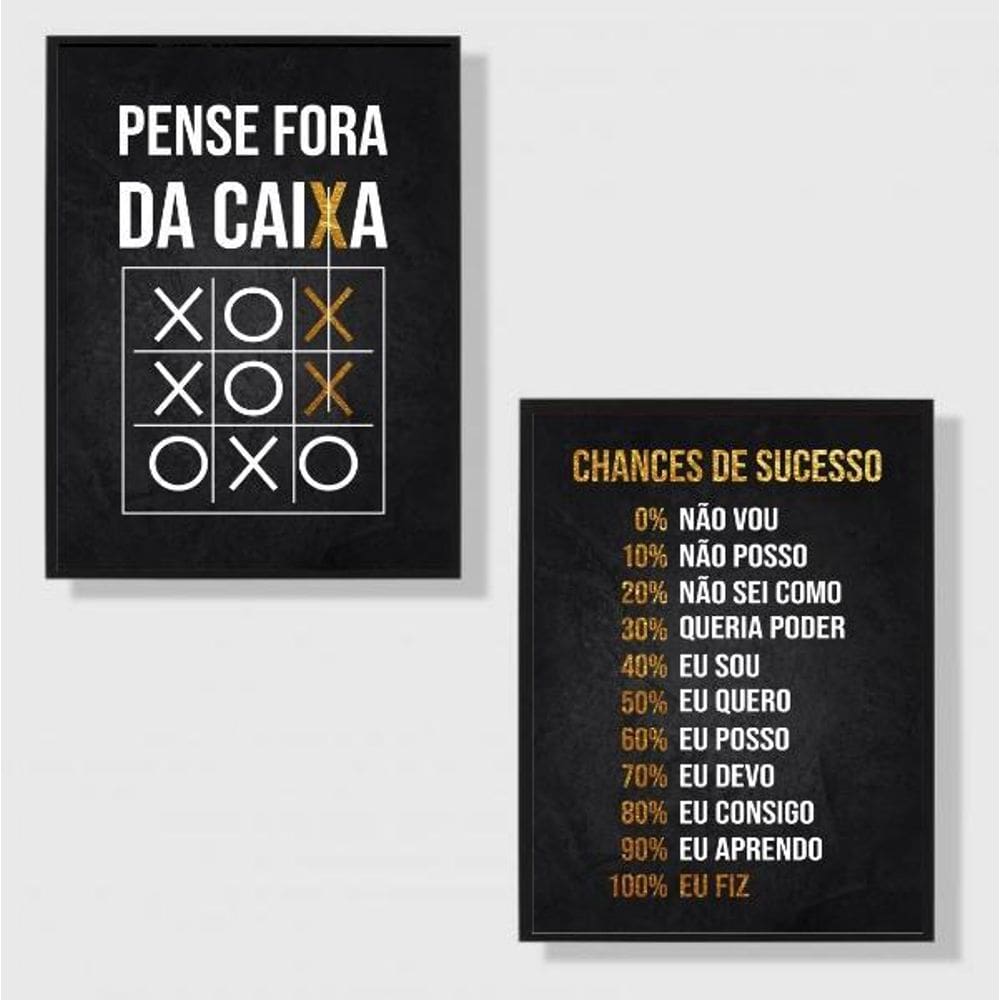 Kit 2 Quadros Motivacionais Chances 45X34Cm - Vidro Preta