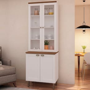 Armário Cristaleira com 2 Portas de Vidro e Balcão com 2 Portas Provençal 100% MDF Branco/Ébano