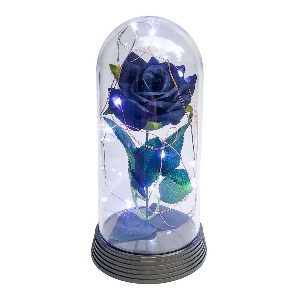 Luminária a rosa encantada preta 20 cm base ouro frio