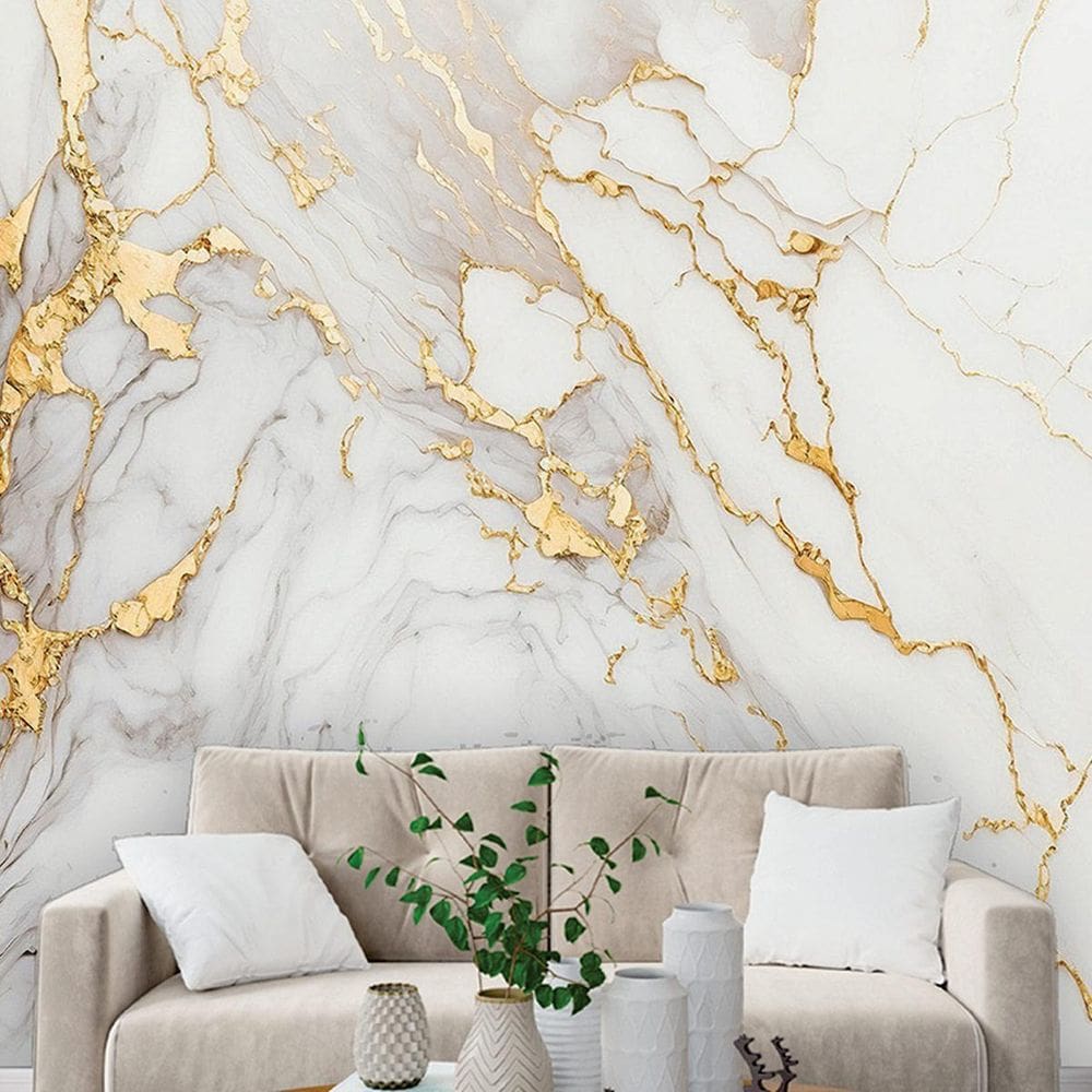 Papel de parede painel 3d mármore branco com ouro 3m