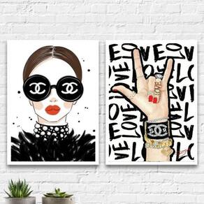Kit 2 Quadros Fashion Moda Rock 24X18Cm
