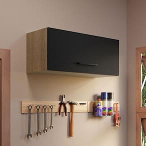 Armário Aéreo Multiuso 80cm 1 Porta Basculante Rustic/Preto Agata Madesa